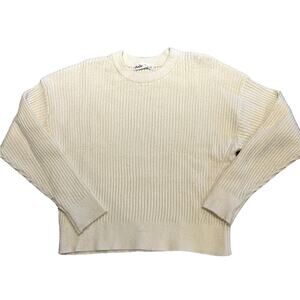 Elodie Womens Medium Ivory Long Sleeve Sweater Diagonal Line at Waist